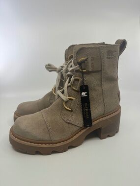 Sorel Women's Joan Now Lace Waterproof Suede Combat Boots Taupe (Size 7)